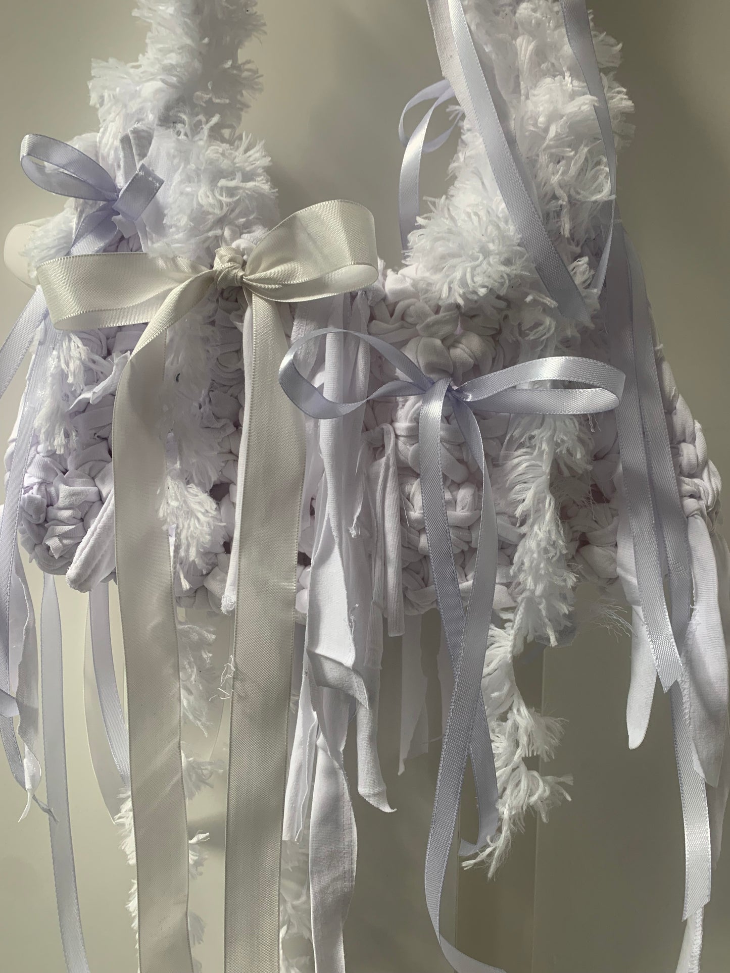 Violet and white bow bag