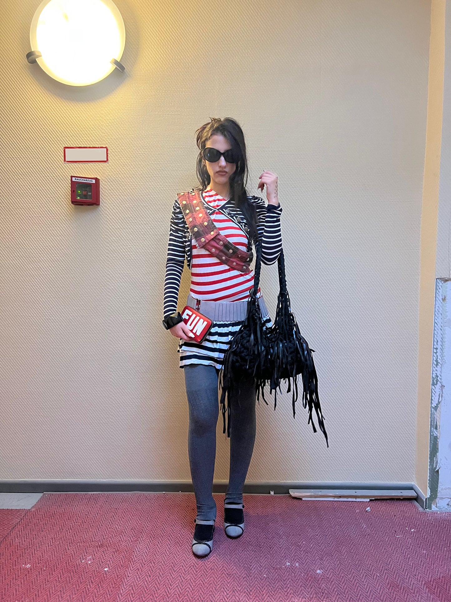 Black leather fringe bag