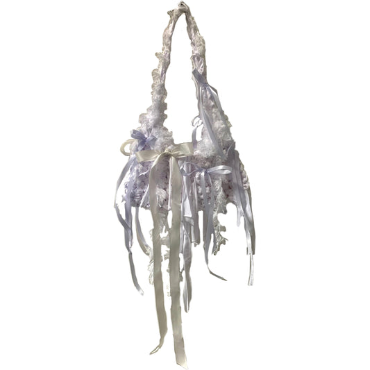 Violet and white bow bag
